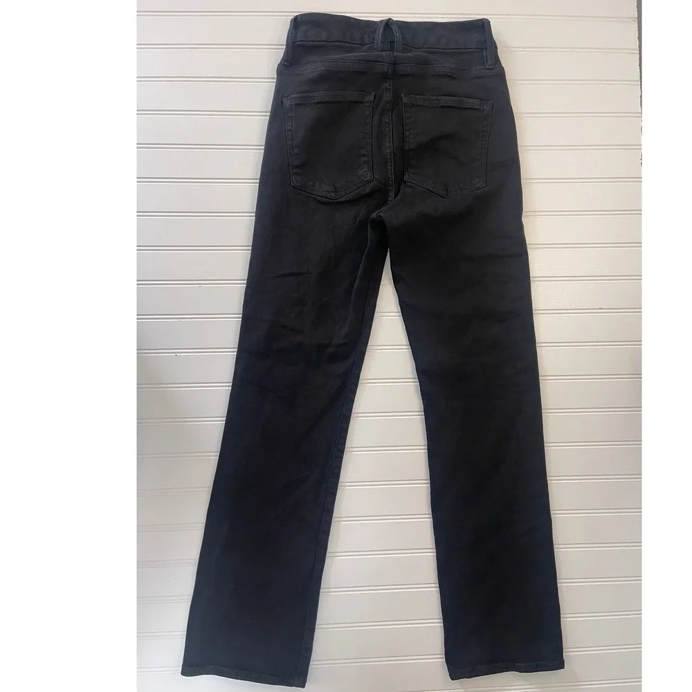 Good American Good Straight Jeans Black High Rise Straight Leg Size 0 25